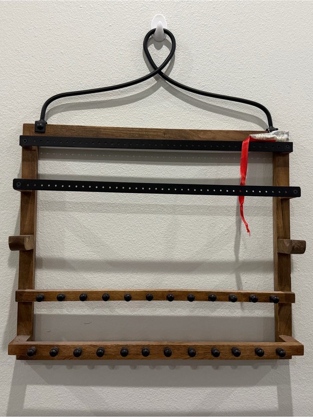 Wood and Black Metal Wall Jewelry Organizer - Brown/Black